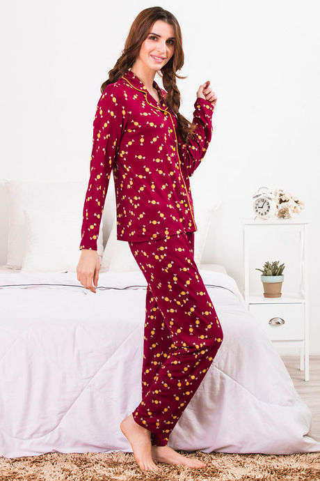 Zivame Tropical Fizz Polyester Pyjama Set- Maroon N Print — image 2
