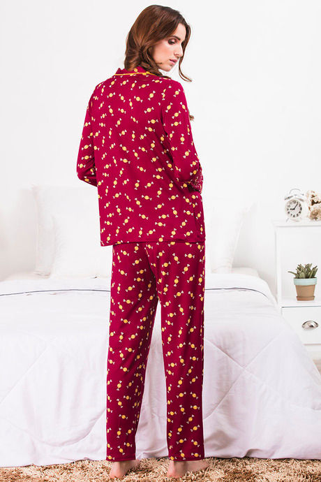 Zivame Tropical Fizz Polyester Pyjama Set- Maroon N Print — image 3