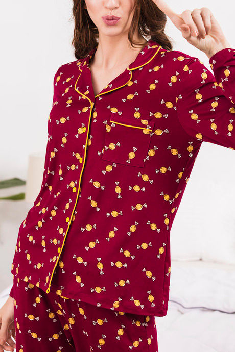 Zivame Tropical Fizz Polyester Pyjama Set- Maroon N Print — image 5