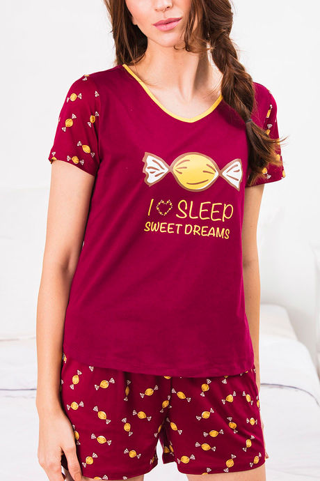 Zivame Candyland Butter-Soft Poly Knit Shorts Set - Maroon — image 5