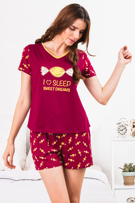 Zivame Candyland Butter-Soft Poly Knit Shorts Set - Maroon — image 6