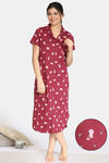 Zivame Pretty Pigs Cotton Mid Length Nightdress - Rhododendron — thumbnail 1