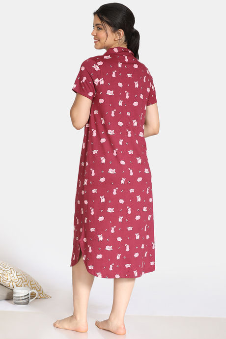 Zivame Pretty Pigs Cotton Mid Length Nightdress - Rhododendron — image 3