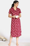 Zivame Pretty Pigs Cotton Mid Length Nightdress - Rhododendron — thumbnail 4