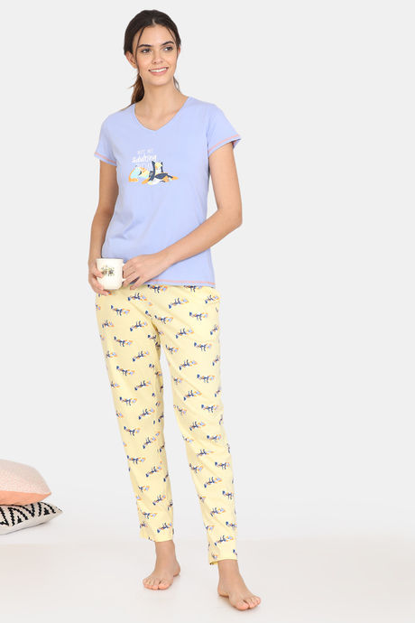 Zivame My Besties Cotton Pyjama Set - Pastel Yellow — image 4