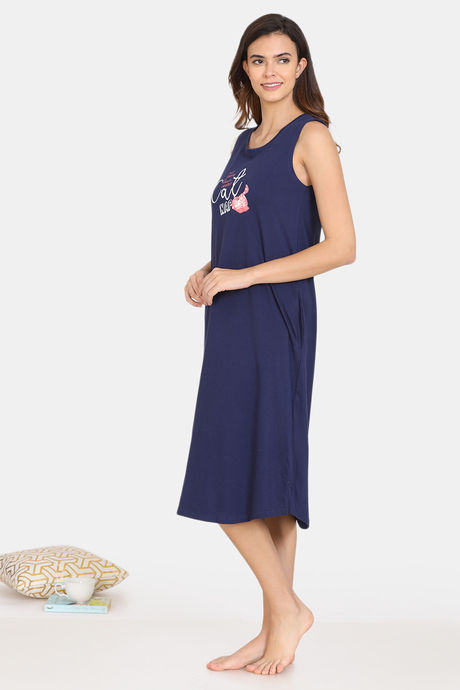 Zivame My Besties Cotton Mid Length Nightdress - Medieval Blue — image 2