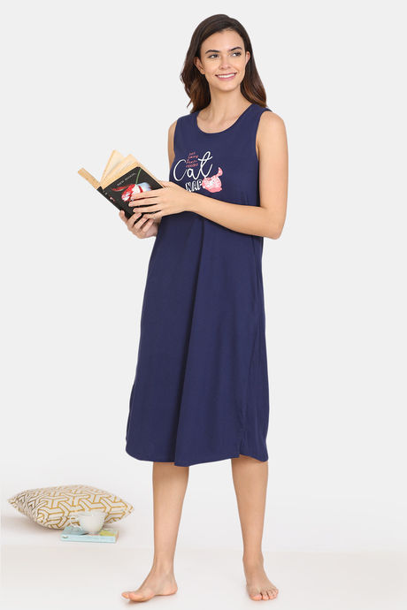Zivame My Besties Cotton Mid Length Nightdress - Medieval Blue — image 4