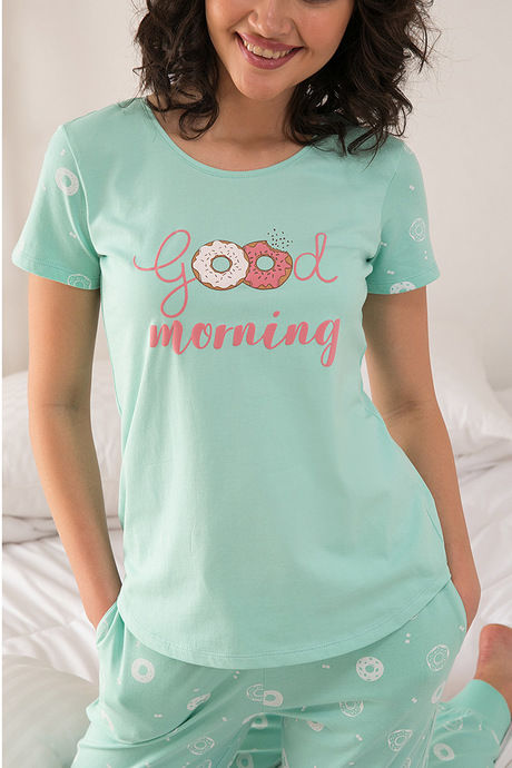 Zivame Candyland Knit Cotton Pyjama Set- Mint Green N Print — image 4