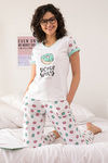 Zivame Candyland Knit Cotton Pyjama Set- White N Print — thumbnail 2