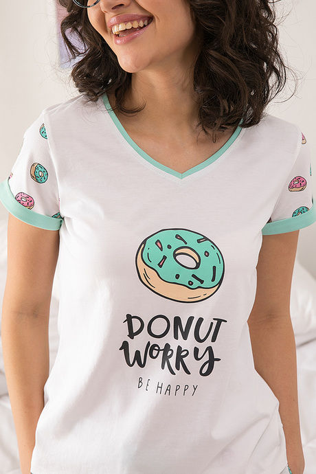 Zivame Candyland Knit Cotton Pyjama Set- White N Print — image 4