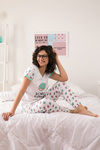 Zivame Candyland Knit Cotton Pyjama Set- White N Print — thumbnail 5