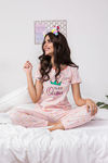 Zivame Candyland Knit Cotton Top N Pyjama Set- Pink N Print — thumbnail 1