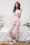 Zivame Candyland Knit Cotton Top N Pyjama Set- Pink N Print — thumbnail 2