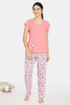 Zivame Pretty Floral Rayon Pyjama Set - Violet Tulip — thumbnail 2