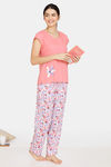 Zivame Pretty Floral Rayon Pyjama Set - Violet Tulip — thumbnail 5