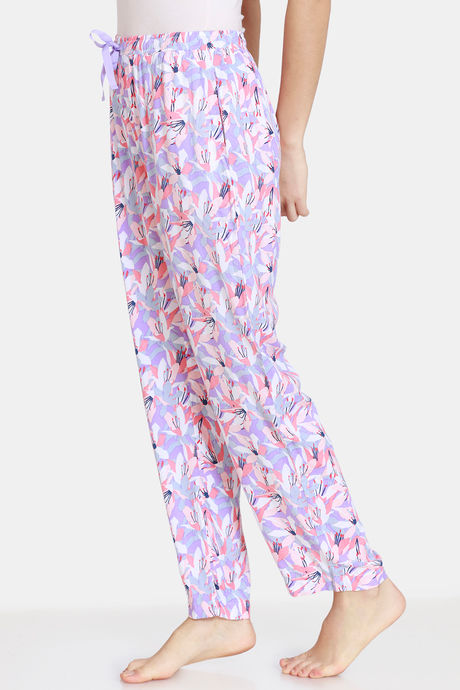 Zivame Pretty Floral Rayon Pyjama - Violet Tulip — image 2