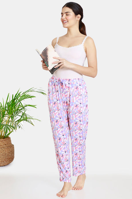 Zivame Pretty Floral Rayon Pyjama - Violet Tulip — image 4