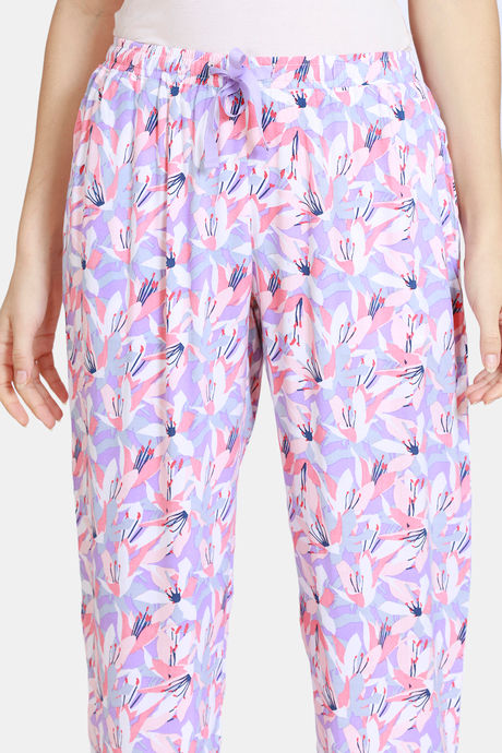 Zivame Pretty Floral Rayon Pyjama - Violet Tulip — image 5