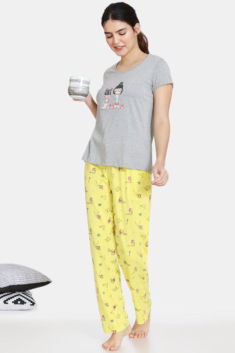 Zivame Her World Knit Cotton Pyjama Set - Aurora — image 4