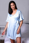 Zivame Satin Chic Polyester Robe - Blue — thumbnail 4