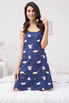 Zivame Pretty Pig Cotton Knee Length Nightdress - Blue N Print — thumbnail 2