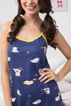 Zivame Pretty Pig Cotton Knee Length Nightdress - Blue N Print — thumbnail 5