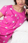 Zivame Pretty Pig Knit Cotton Knee Length Nightdress - Pink N Print — thumbnail 5