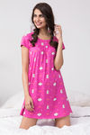 Zivame Pretty Pig Knit Cotton Knee Length Nightdress - Pink N Print — thumbnail 6