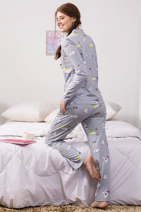 Zivame Knit Cotton Pyjama Set - Grey — image 3
