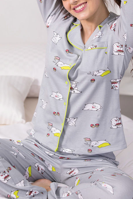 Zivame Knit Cotton Pyjama Set - Grey — image 4