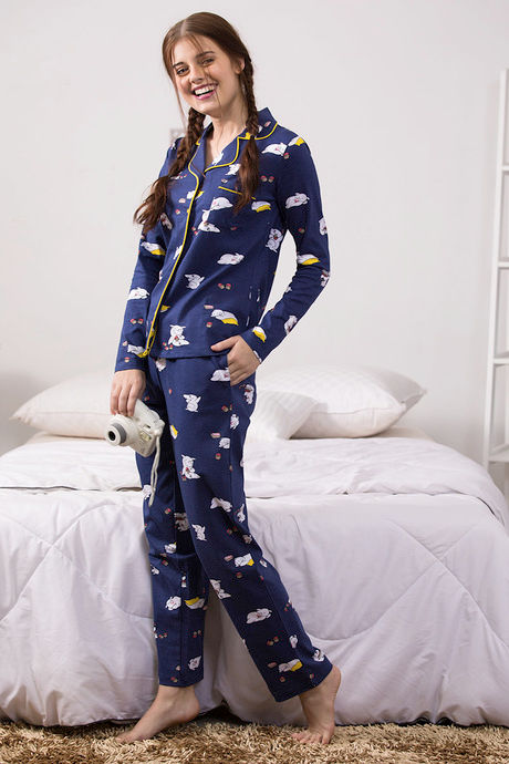 Zivame Knit Cotton Pyjama Set - Navy — image 2
