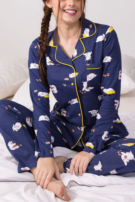 Zivame Knit Cotton Pyjama Set - Navy — image 4
