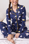 Zivame Knit Cotton Pyjama Set - Navy — thumbnail 4