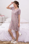 Zivame Cotton Knee Length Nightdress - Brown N Print — thumbnail 1