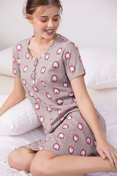 Zivame Cotton Knee Length Nightdress - Brown N Print — image 5