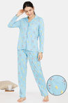 Zivame Happy Flock Cotton Pyjama Set - Crystal Seas — thumbnail 1