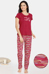 Zivame Happy Flock Cotton Pyjama Set - Beet Red — thumbnail 1