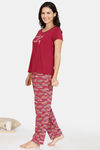 Zivame Happy Flock Cotton Pyjama Set - Beet Red — thumbnail 2