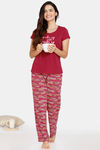 Zivame Happy Flock Cotton Pyjama Set - Beet Red — thumbnail 4