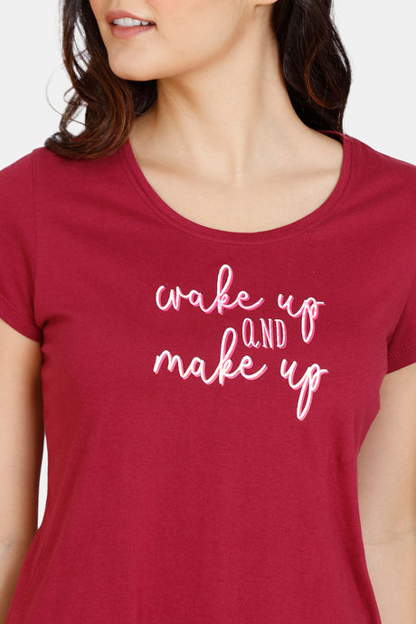 Zivame Happy Flock Cotton Pyjama Set - Beet Red — image 5