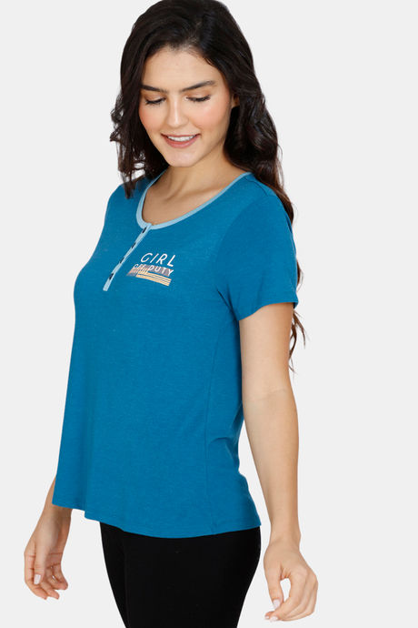 Zivame Lounge Viscose Blend Henley Top - Seaport — image 2