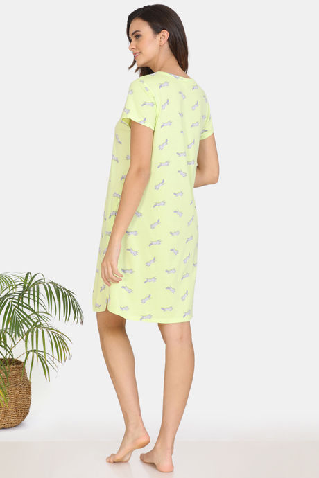 Zivame My Besties Cotton Knee Length Nightdress-Shadow Lime — image 3