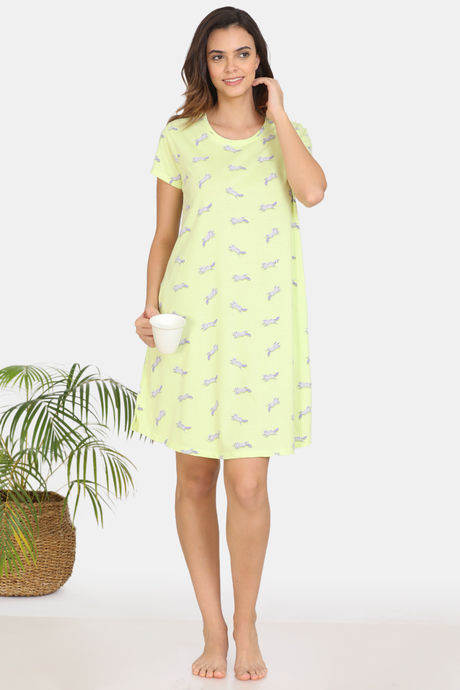Zivame My Besties Cotton Knee Length Nightdress-Shadow Lime — image 4