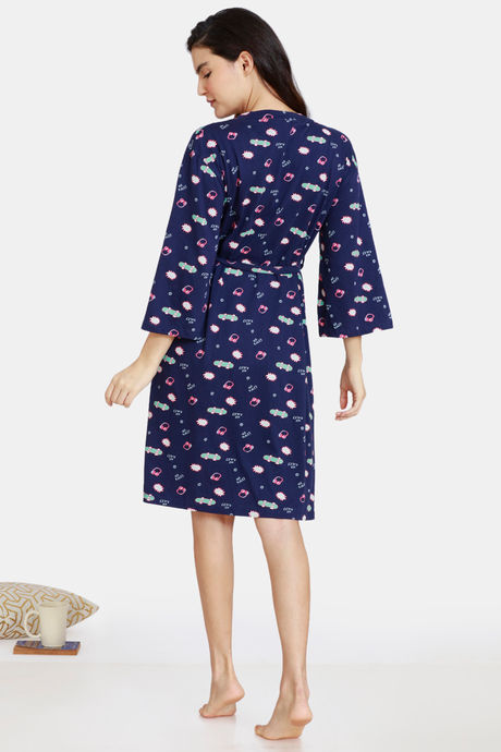 Zivame Her World Cotton Robe - Medieval Blue — image 3