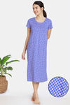 Zivame Jigsaw Jungle Cotton Mid Length Nightdress  - Wedgewood — thumbnail 1
