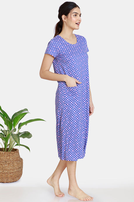 Zivame Jigsaw Jungle Cotton Mid Length Nightdress  - Wedgewood — image 2