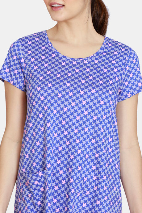Zivame Jigsaw Jungle Cotton Mid Length Nightdress  - Wedgewood — image 5