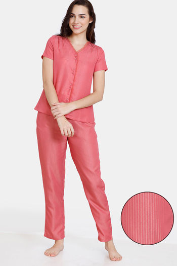 Zivame Coral Sunset Woven Pyjama Set - Baroque Rose