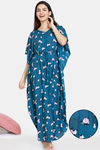 Zivame Dark Floral Woven Full Length Nightdress -Blue Coral — thumbnail 1