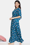 Zivame Dark Floral Woven Full Length Nightdress -Blue Coral — thumbnail 2